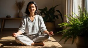 Mom practicing mindfulness and relaxation techniques for self-care