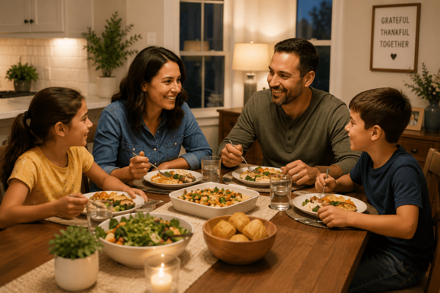 Family enjoying dinner together without phones